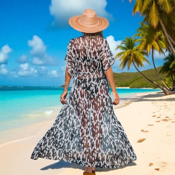 Cupshe Moon & Spoon Leopard Print Swim Cover-Up Kimono Size L - Picture 2 of 10